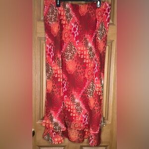 Cato Red and Brown Patterned Maxi Skirt